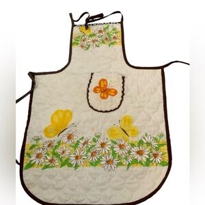 Vintage Daisy Butterfly Apron - Yellow and Brown